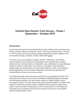 Caltrain New Electric Train Survey – Phase I September – October 2014