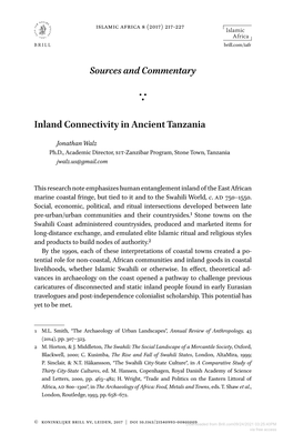 Sources and Commentary Inland Connectivity in Ancient Tanzania