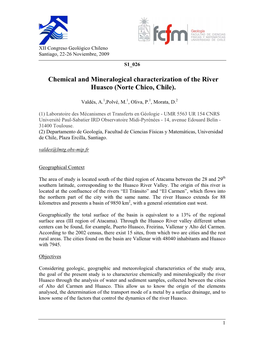 Chemical and Mineralogical Characterization of the River Huasco (Norte Chico, Chile)