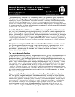 Geologic Resource Evaluation Scoping Summary Amistad National Recreation Area, Texas