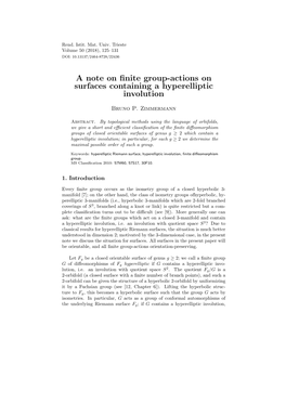 A Note on Finite Group-Actions on Surfaces Containing a Hyperelliptic