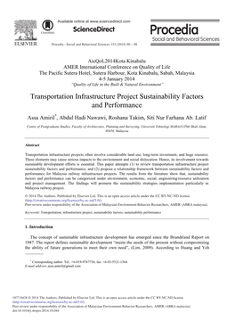 Transportation Infrastructure Project Sustainability Factors and Performance