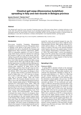 Chestnut Gall Wasp (Dryocosmus Kuriphilus): Spreading in Italy and New Records in Bologna Province