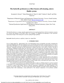 The Butterfly Proboscis As a Fiber-Based, Self-Cleaning, Micro- Fluidic System