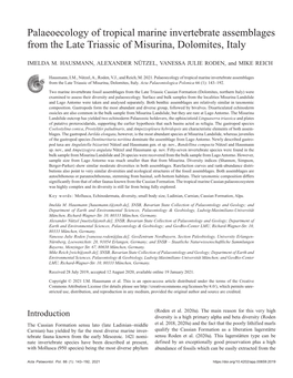 Palaeoecology of Tropical Marine Invertebrate Assemblages from the Late Triassic of Misurina, Dolomites, Italy