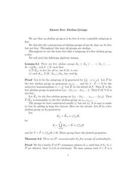 Almost Free Abelian Groups We Say That an Abelian Group Is Is ℵ1-Free If