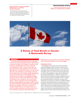 A Review of Food Recalls in Canada: a Nationwide Survey
