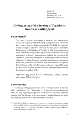 The Beginning of the Breakup of Yugoslavia – Kosovo As Starting Point