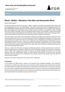 Music – Bodies – Machines: Fritz Kahn and Acousmatic Music Martine Louise Rossiter A