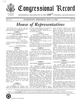 Congressional Record United States Th of America PROCEEDINGS and DEBATES of the 109 CONGRESS, SECOND SESSION