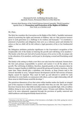 Statement by H.E. Archbishop Bernardito Auza Apostolic Nuncio, Permanent Observer of the Holy See