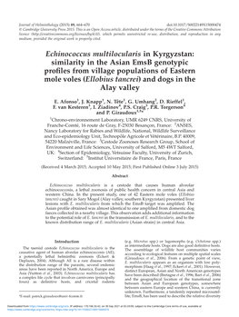 Echinococcus Multilocularis in Kyrgyzstan: Similarity in the Asian Emsb Genotypic Profiles from Village Populations of Eastern M