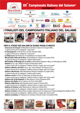 XII° Campionato Italiano Del Salame© EDIZIONE 2017 Con Il Patrocinio Di CAMPIONATO ITALIANO DEL SALAME