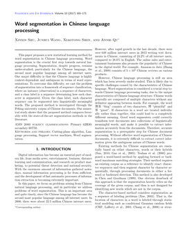 Word Segmentation in Chinese Language Processing