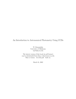 An Introduction to Astronomical Photometry Using Ccds