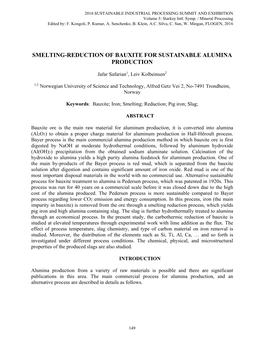 Smelting-Reduction of Bauxite for Sustainable Alumina Production