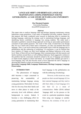 Language Shift and Heritage Language Maintenance Among Indonesian Young Generations: a Case Study of Pamulang University Students