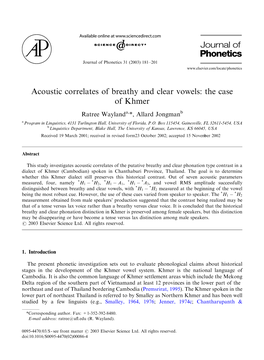 Acoustic Correlates of Breathy and Clear Vowels