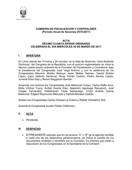 COMISIÓN DE FISCALIZACIÓN Y CONTRALORÍA (Período Anual De Sesiones 2010-2011)