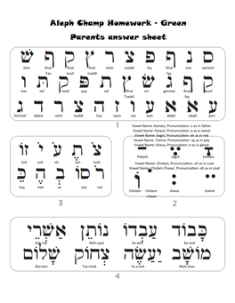 Aleph Champ Homework - Green Parents Answer Sheet