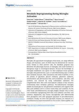 Metabolic Reprogramming During Microglia Activation