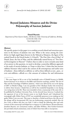 “Beyond Judaisms: Meṭaṭron and the Divine Polymorphy of Ancient