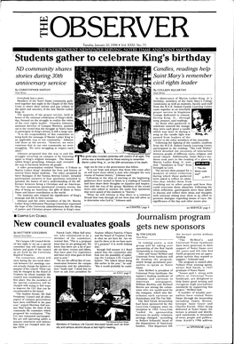 Students Gather to Celebrate King's Birthday ND Community Shares Candles, Readings Help Stories During 30Th Saint Mary's Remember