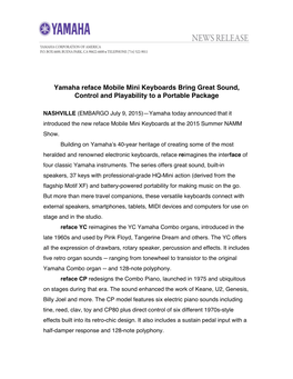 Yamaha Reface Mobile Mini Keyboards Bring Great Sound, Control and Playability to a Portable Package