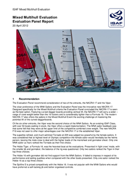 Mixed Multihull Evaluation Evaluation Panel Report 20 April 2012