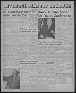 Harry Truman Slated for Dallas Conference