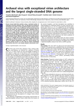 Archaeal Virus with Exceptional Virion Architecture and the Largest Single-Stranded DNA Genome