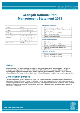 Grongah National Park Management Statement 2013