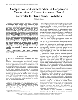 Competition and Collaboration in Cooperative Coevolution of Elman Recurrent Neural Networks for Time-Series Prediction Rohitash Chandra