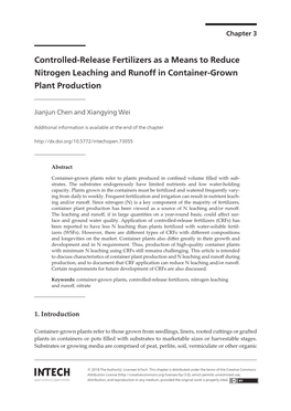 Controlled-Release Fertilizers As a Means to Reduce Nitrogen