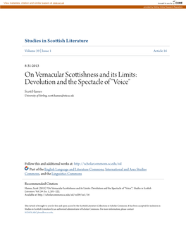 On Vernacular Scottishness and Its Limits: Devolution and the Spectacle of 