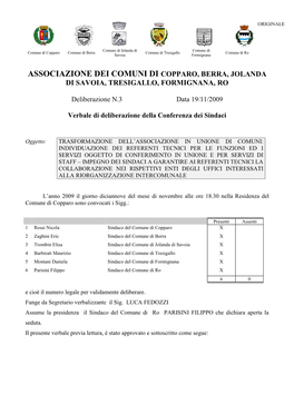 Associazione Dei Comuni Di Copparo, Berra, Jolanda Di Savoia, Tresigallo, Formignana, Ro