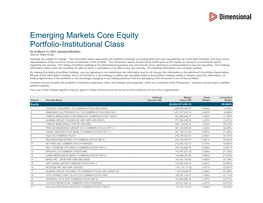 Emerging Markets Core Equity Portfolio-Institutional Class As of March 31, 2021 (Updated Monthly) Source: State Street Holdings Are Subject to Change