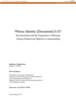 Document] Is It? Documentation and the Negotiation of Meaning Among Zimbabwean Migrants in Johannesburg
