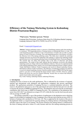 Efficiency of the Nutmeg Marketing System in Kedondong District Pesawaran Regency