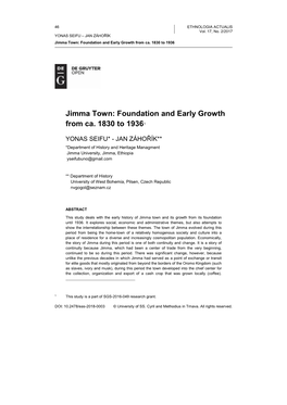 Jimma Town: Foundation and Early Growth from Ca