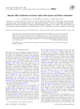 Biogenic Silica Production in Selected Alpine Plant Species and Plant Communities