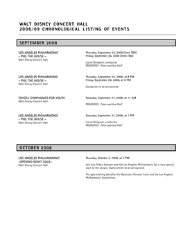 2008/09 Chronological List of Events