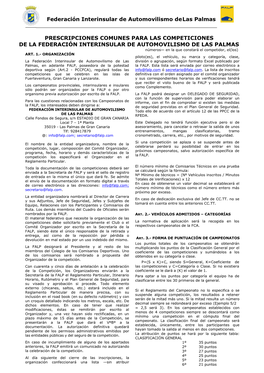 Federación Interinsular De Automovilismo De Las Palmas PRESCRIPCIONES COMUNES PARA LAS COMPETICIONES DE LA FEDERACIÓN INTERINS