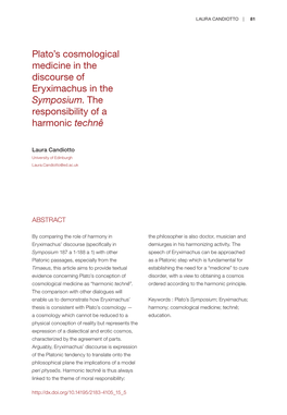 Plato's Cosmological Medicine in the Discourse of Eryximachus in The