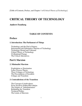Critical Theory of Technology]