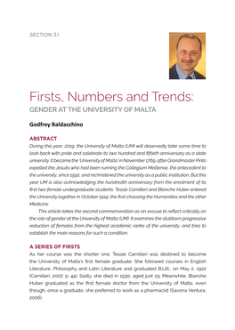 Firsts, Numbers and Trends: Gender at the University of Malta