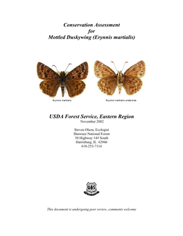 Conservation Assessment for Mottled Duskywing (Erynnis Martialis)