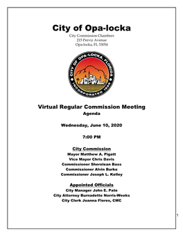 City of Opa-Locka City Commission Chambers 215 Perviz Avenue Opa-Locka, FL 33054