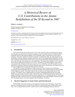 A Historical Review of U.S. Contributions to the Atomic Redefinition of the SI Second in 1967