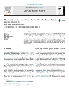 Slogan Recall Effects on Marketplace Behaviors the Roles of External